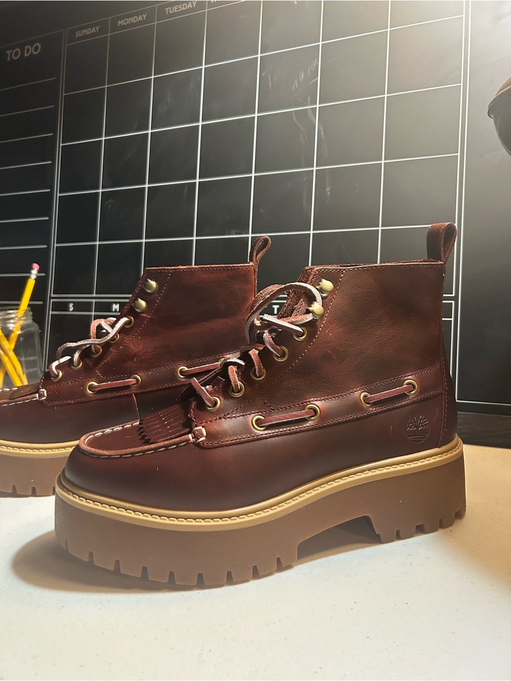 Timberland women’s Brown Leather Lug Sole Moc-Toe Boot - Picture 10 of 15